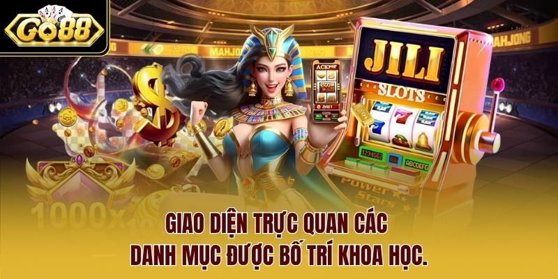 Giao diện trực quan các danh mục được bố trí khoa học.